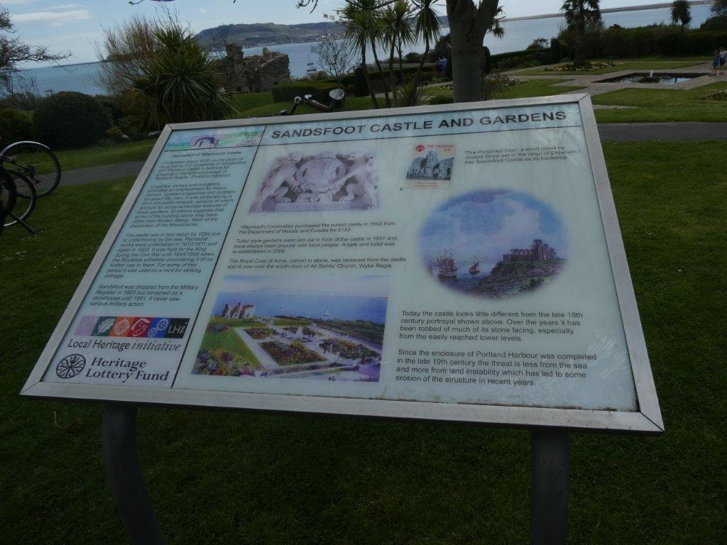 Sandsfoot Castle and Gardens information board